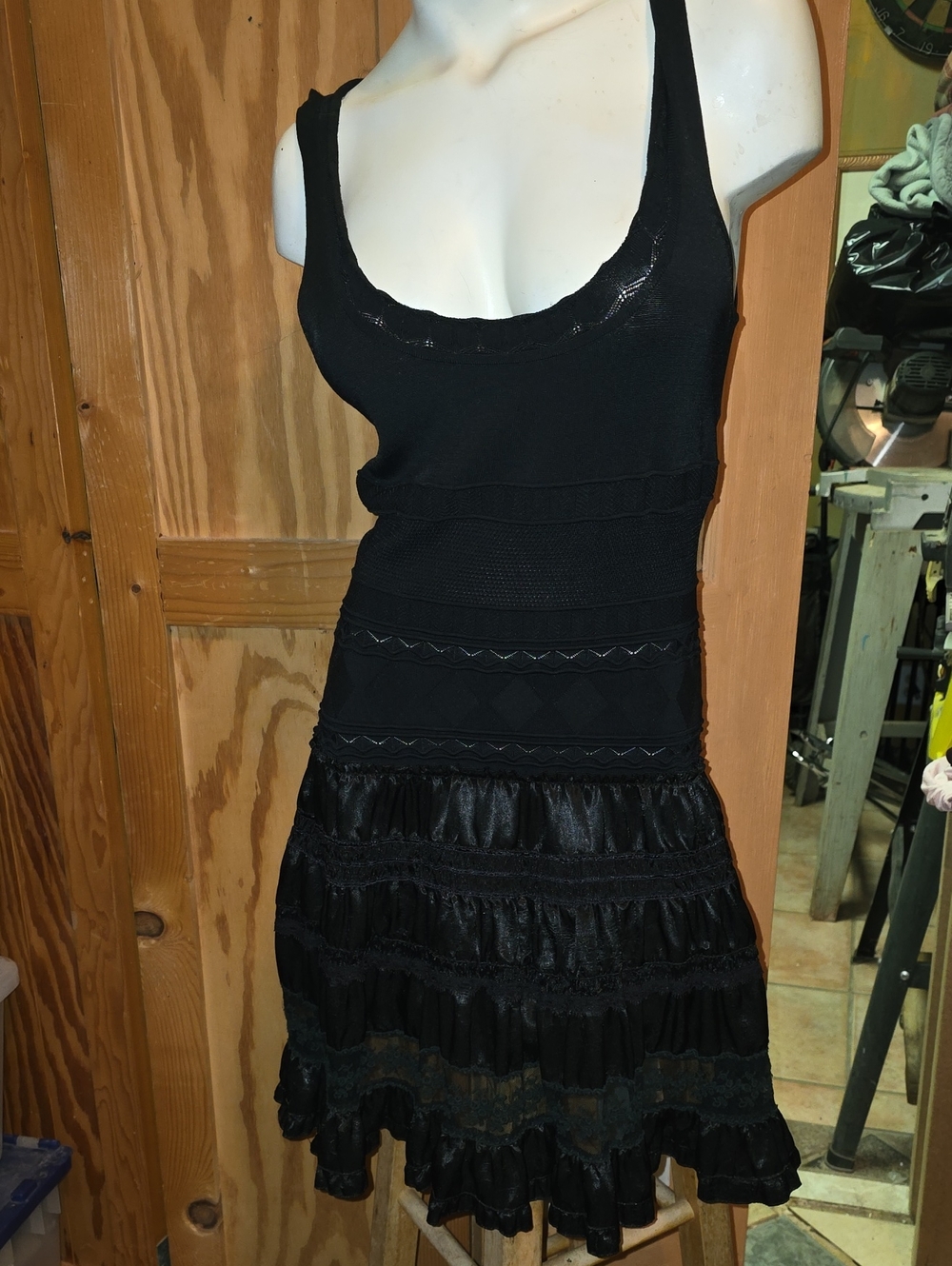 bebe Black Tiered Ruffle Tank Dress